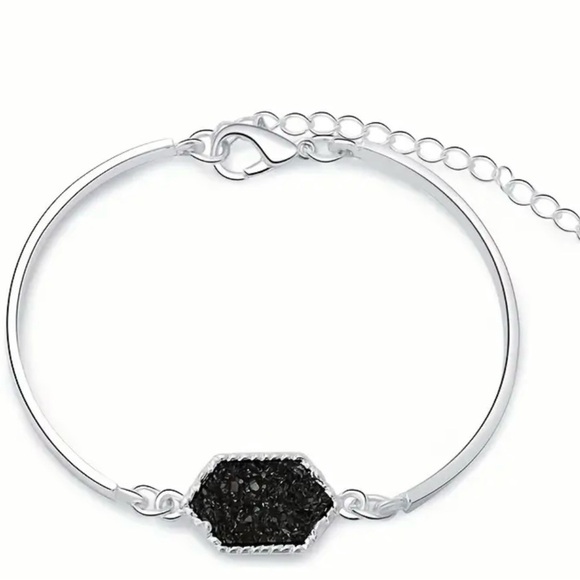 NB Jewelry - Black Druzy Rhombus  Bangle Bracelet